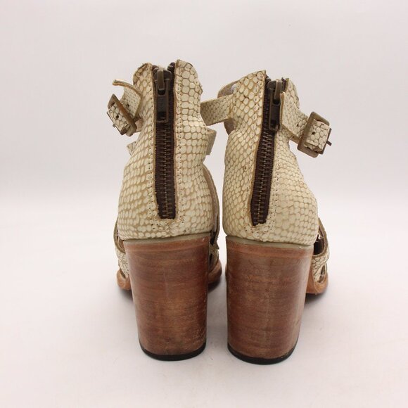 Freebird By Steven Cream Leather Croco Claw Women’s 9 Strappy Sandals Block Heel - Picture 5 of 12